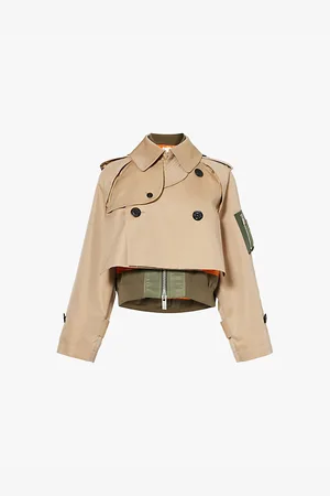 SACAI Womens Cropped Double-Breasted Cotton-Blend Jacket