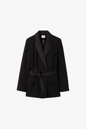 Claudie Pierlot Womens Lapel-Collar Tie-Waist Woven Blazer