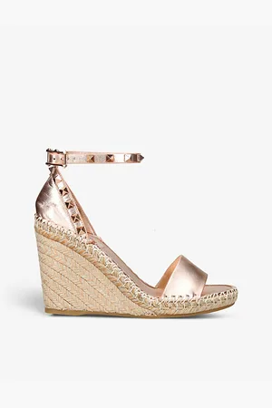 VALENTINO GARAVANI Womens Rockstud 105 Metallic Leather Espadrille Wedges