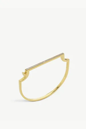 Monica Vinader Womens Signature Skinny 18ct Yellow -Plated Vermeil and 0.35ct White-Diamond Bangle Bracelet