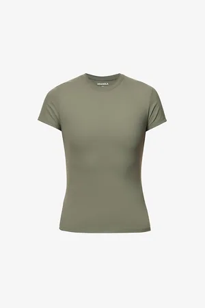 Adanola Womens Soft Basics Brand-Print Stretch-Woven T-Shirt