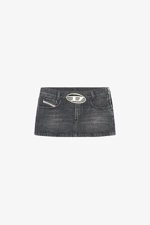 Diesel Womens De-Ron S2 Logo-Buckle Low-Rise Stretch-Denim Mini Skirt