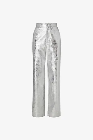 By Malina Womens Daphne Metallic Straight-Leg High-Rise Woven Trousers