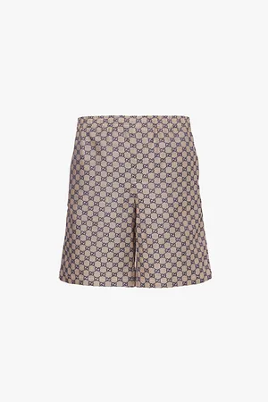 Gucci Mens Monogram-Pattern Elasticated-Waist Linen-Blend Shorts