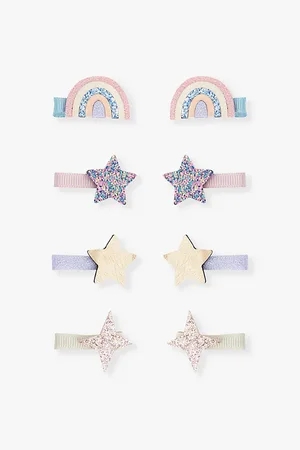 MIMI & LULA Over The Rainbow Set Of Eight Mini Fabric Hair Clips
