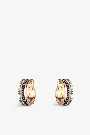 Boucheron Quatre Classique 18ct Yellow-Gold, White-Gold and Pink-Gold and Diamond Hoop Earrings