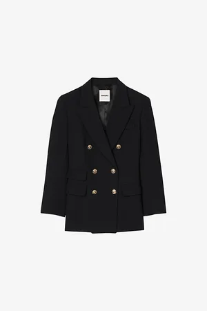 Sandro Womens Lapel-Collar Double-Breasted Wool-Blend Blazer