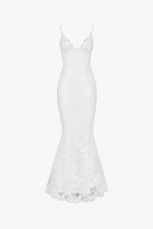 House Of Cb Womens Solene Scallop-Trim Floral-Lace Bridal Gown