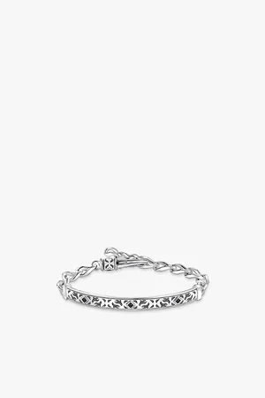Thomas Sabo Womens Engraved Sterling-Silver and Zirconia Cuff Bracelet