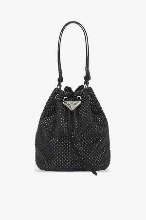 Prada Womens Crystal-Embellished Mini Satin Shoulder Bag