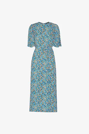 Whistles Womens Floral-Print Short-Sleeve Woven Midi Dress