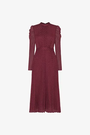 Whistles Womens Dobby Polka-Dot Woven Midi Dress