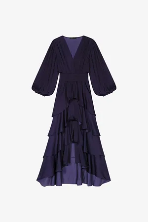 Maje Womens Ruffinella Smocked-Waist Ruffled Woven Maxi Dress