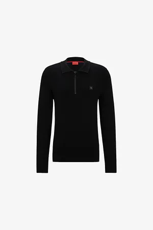 HUGO BOSS Mens Logo-Embroidered Zip-Neck Knitted Jumper