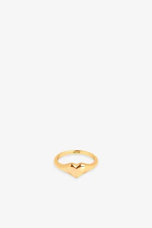 Astrid & Miyu Womens Heart 18ct Yellow Gold-Plated Sterling-Silver Signet Ring