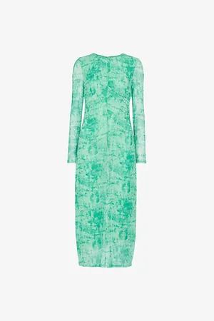 Whistles Womens Brushwork-Print Slim-Fit Stretch-Mesh Midi Dress