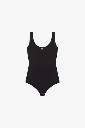 Prada Womens Brand-Plaque Fitted Stretch Recycled-Nylon Body