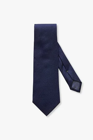 Eton Mens Geometric-Weave Silk Tie
