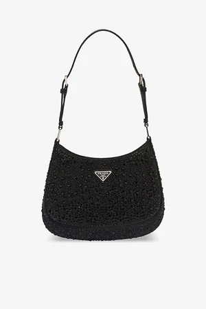 Prada Womens Cleo Crystal-Embellished Satin Shoulder Bag