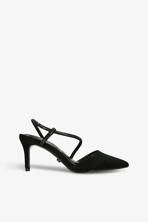 Carvela Womens Paparazzi Logo-Embellished Suede Heeled Courts