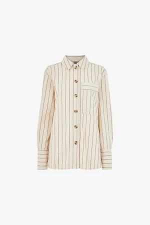 Whistles Womens Kwammie Striped Stretch-Cotton Overshirt