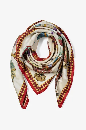ASPINAL OF LONDON Womens Hot Air Balloon Graphic-Print Silk Scarf
