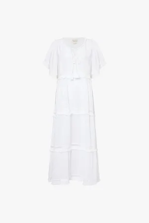 ASPIGA Womens Malaya Tassel-Trim Cotton Maxi Kaftan Dress