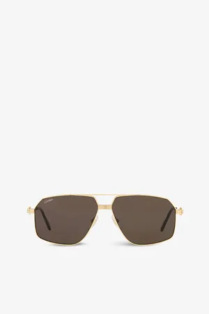 Cartier Womens ct0270S Première De Pilot-Frame Metal and Acetate Sunglasses
