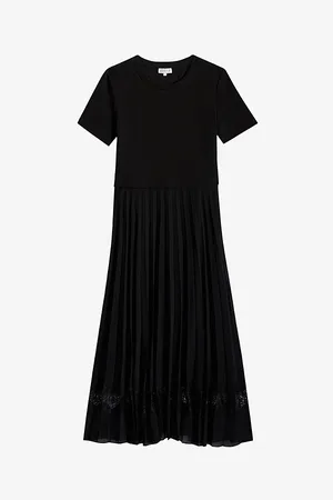 Claudie Pierlot Womens Telie Pleated Cotton Midi Dress