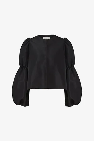 By Malina Womens Zoey Balloon-Sleeve Satin Blouse