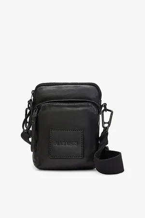 AllSaints Mens Falcon Logo-Debossed Leather Pouch Bag