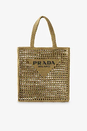 Prada Womens Logo-Embroidered Crochet Tote Bag