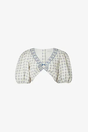By Malina Womens Julie Cropped Linen-Blend Top