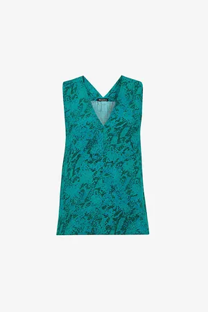 Whistles Womens Snake-Print V-Neck Sleeveless Woven Top