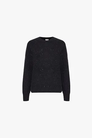 Bottega Veneta Womens Tailored Padded-Shoulders Stretch-Wool Blend Jumper