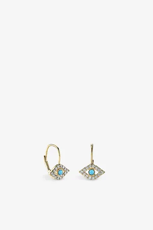 Sydney Evan 14ct Yellow-Gold, 0.23ct Brilliant-Cut Diamond and Turquoise Earrings