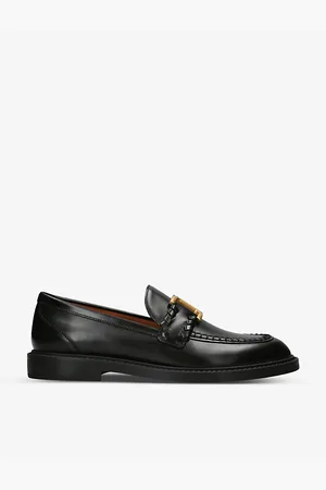 Chloé Womens Marcie Logo-Plaque Leather Loafers