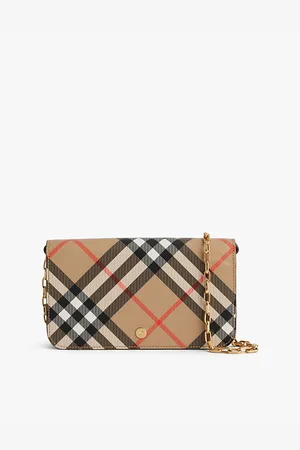 Burberry Womens Check Fold-Over Coated-Canvas Wallet-On-Chain