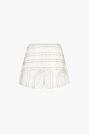 Totême Womens Brand-Embroidered High-Rise Organic-Cotton Blend Shorts