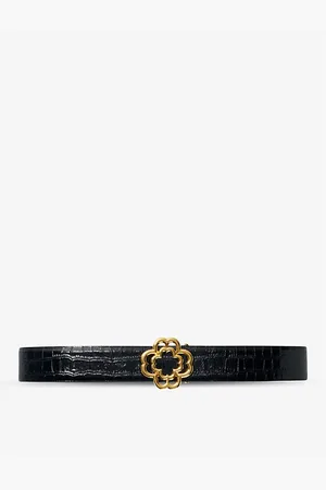 Maje Womens Clover-Buckle Croc-Embossed Leather Belt