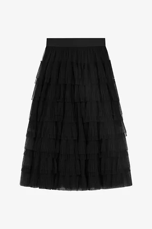 Maje Womens Josepha Ruffle-Tiered Tulle Midi Skirt