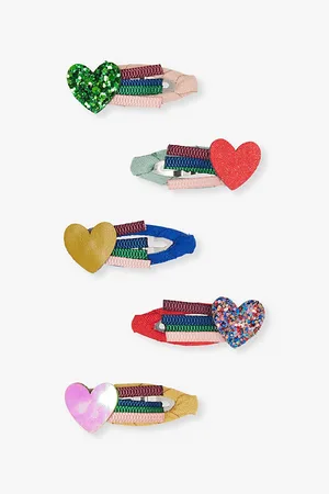MIMI & LULA Heart Mini Clic Clacs Pack Of Five Fabric Hair Clips
