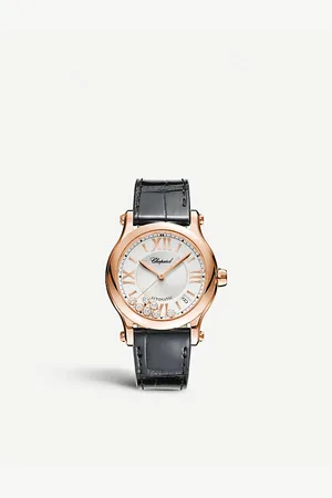 Chopard Happy Sport Medium 18ct Rose-Gold Diamond and Alligator-Embossed Leather Automatic Watch