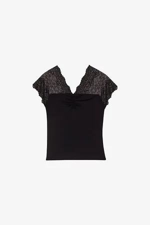 Maje Womens Liliona Lace-Panel Stretch-Woven Top