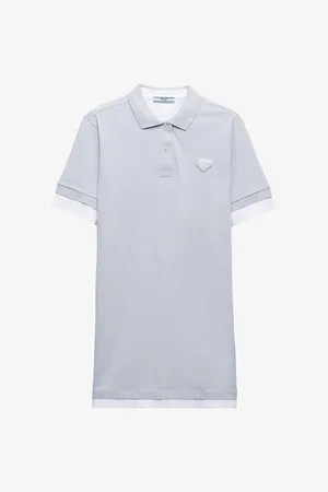 Prada Womens Logo-Patch Short-Sleeve Piqué-Cotton and Jersey Mini Dress