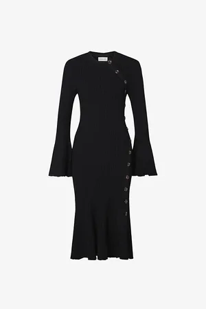 By Malina Womens Jade Button-Embellished Knitted Midi Dress