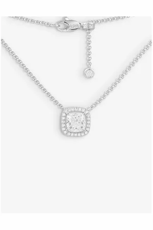 APM Monaco Womens Square Sterling- and Cubic-Zirconia Pendant Necklace