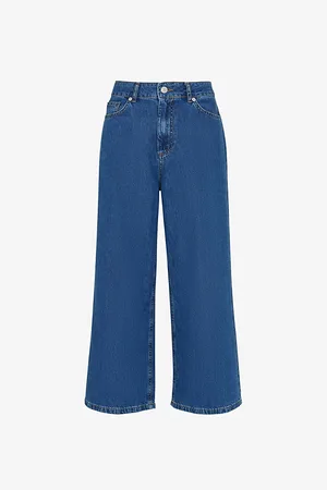 Whistles Womens Wide-Leg Mid-Rise Cropped Denim Jeans