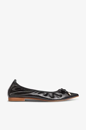 LK Bennett Womens Tilly Bow-Embellished Patent-Leather Ballet Flats
