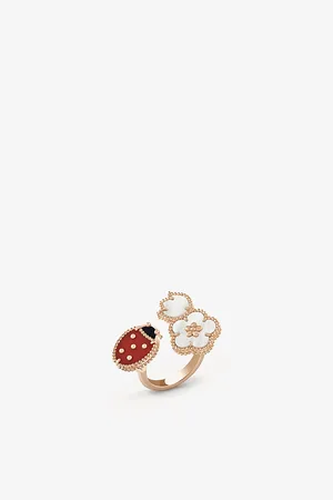 Van cleef Lucky Spring Between The Finger 18ct Rose-Gold Carnelian, Mother-Of-Pearl and Onyx Ring